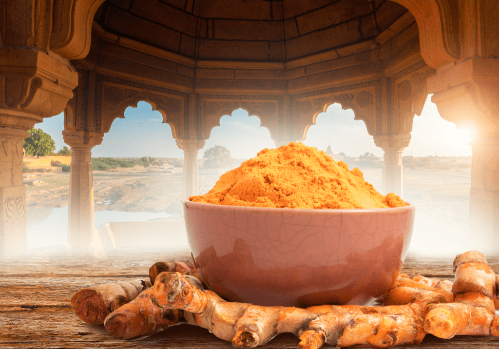 A Bowl Of Turmeric Image In Color in a Temple